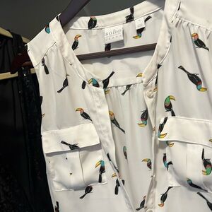 White button down with Toucans